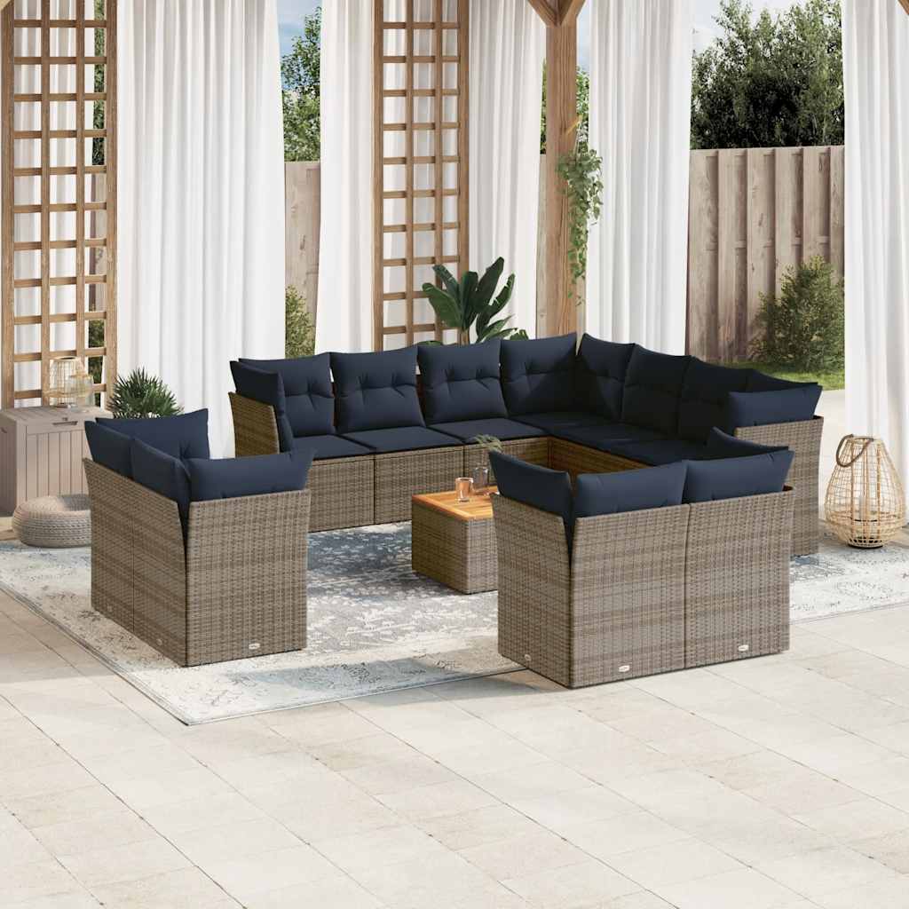 sofasæt til haven 12 dele med hynder polyrattan grå