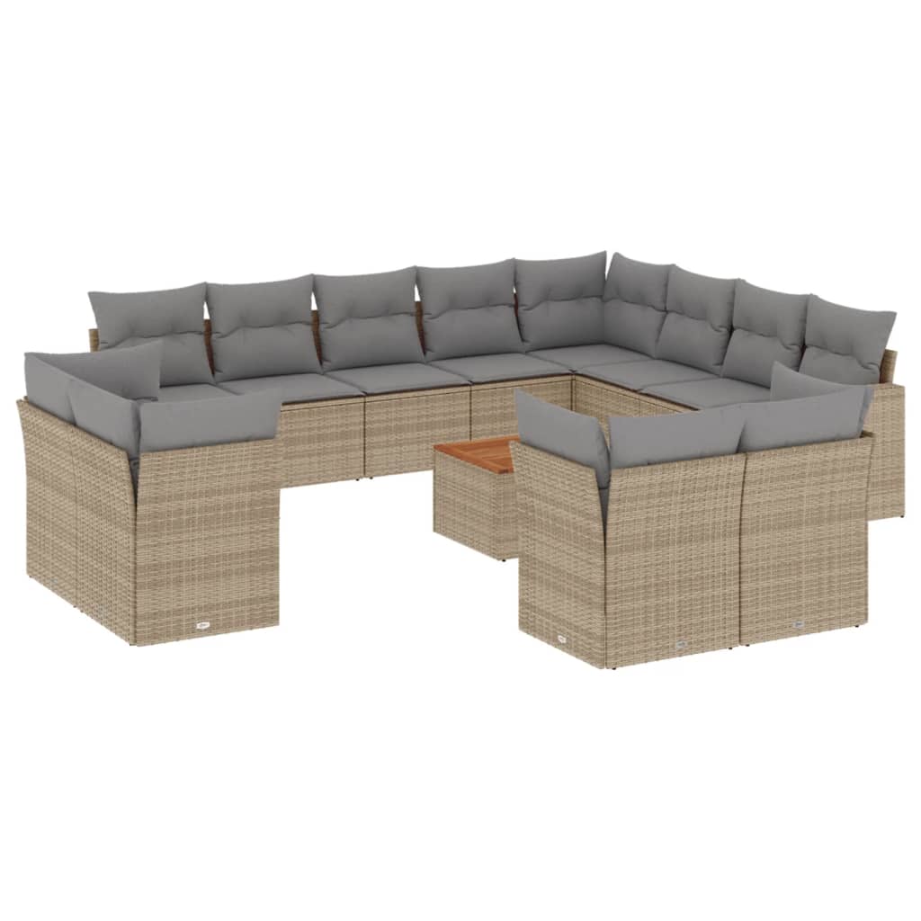 spisebordssæt til haven 13 dele med hynder polyrattan beige
