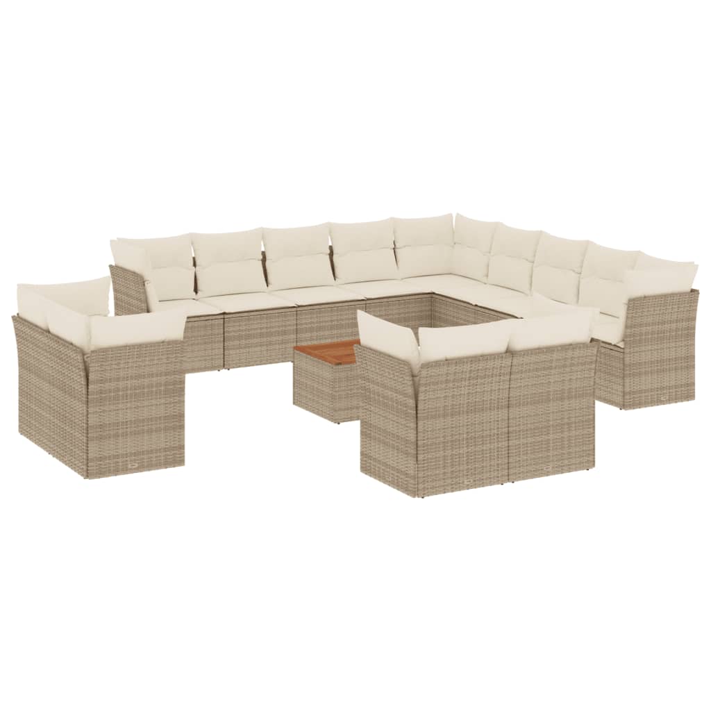 sofasæt til haven 14 dele med hynder polyrattan beige