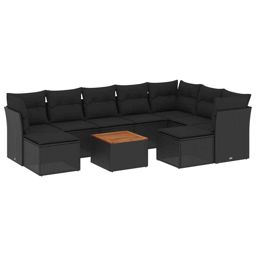 sofasæt til haven 10 dele med hynder polyrattan sort