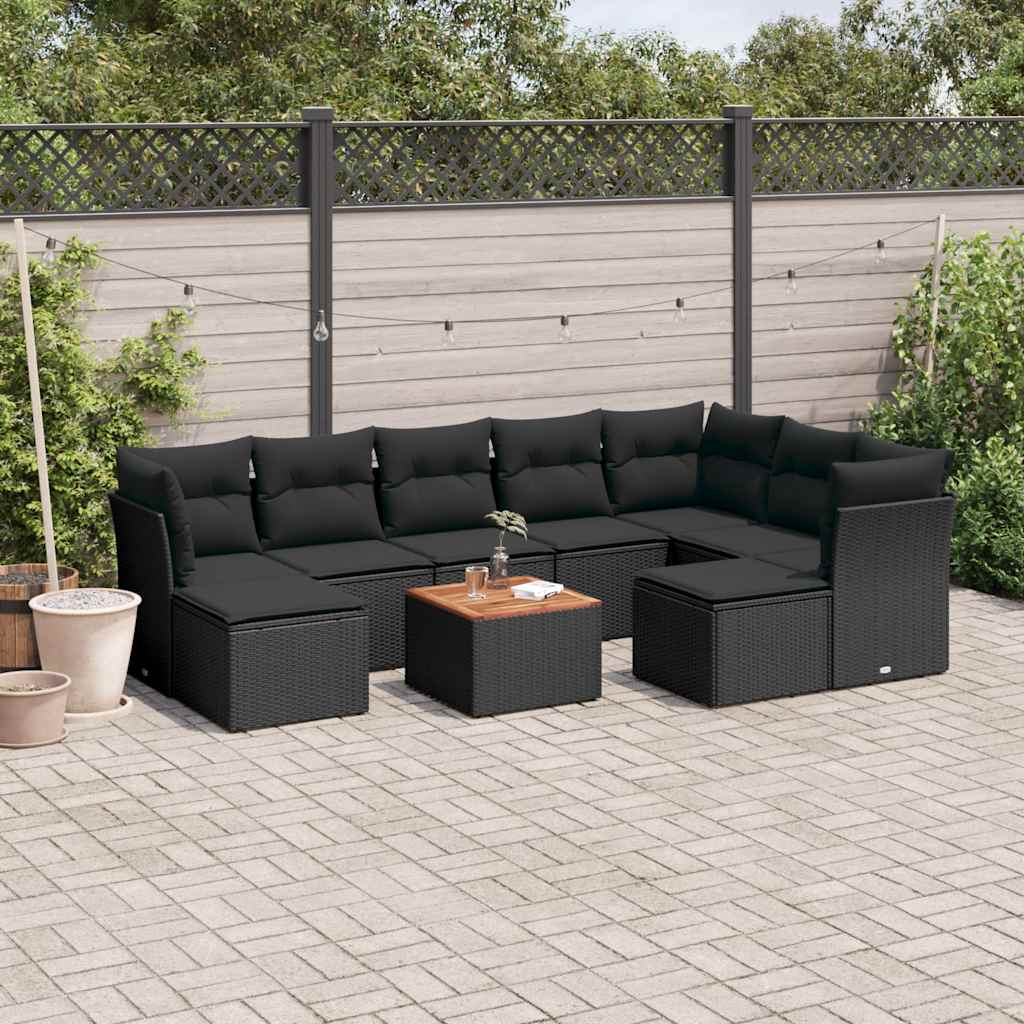 sofasæt til haven 10 dele med hynder polyrattan sort