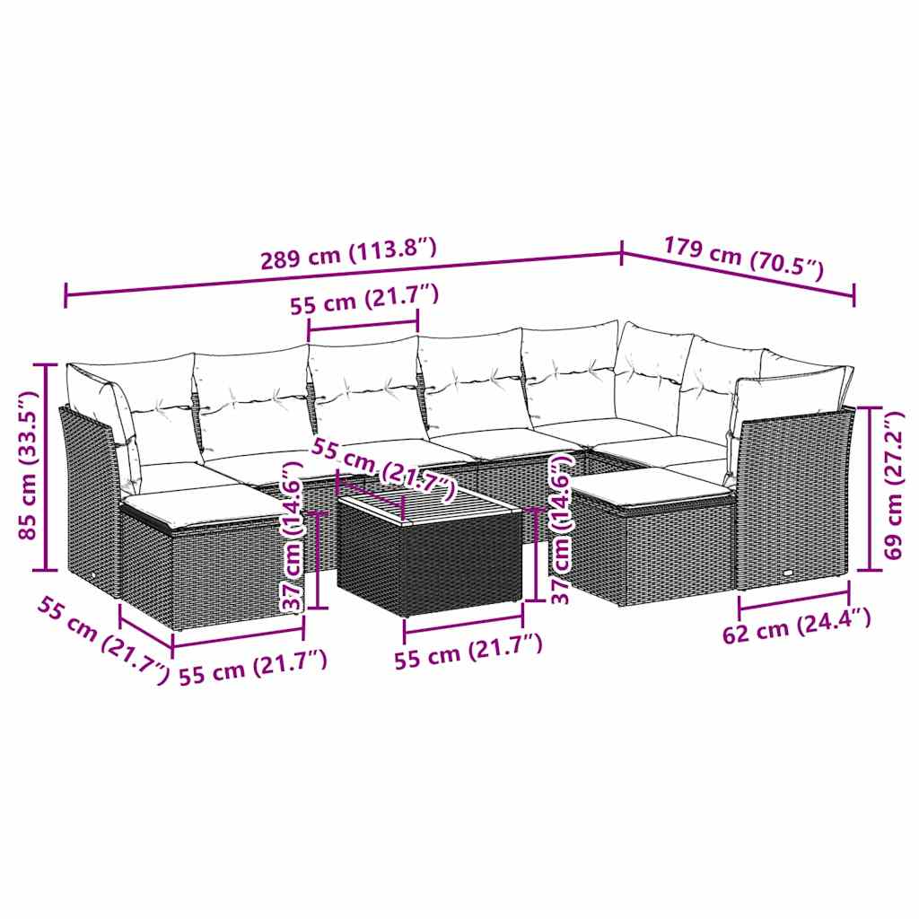 sofasæt til haven 10 dele med hynder polyrattan sort