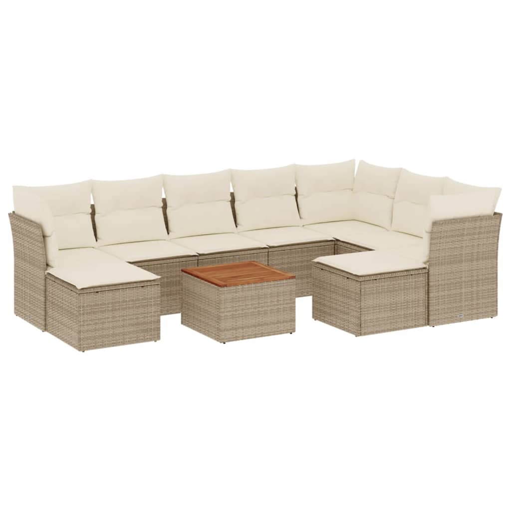 sofasæt til haven 10 dele med hynder polyrattan beige