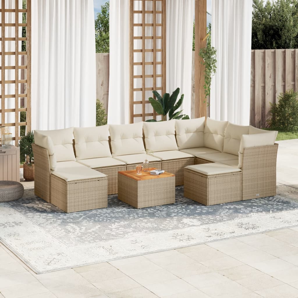sofasæt til haven 10 dele med hynder polyrattan beige