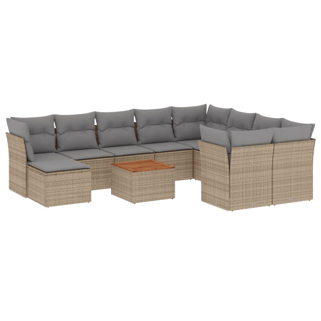 havesofasæt 11 dele med hynder polyrattan beige