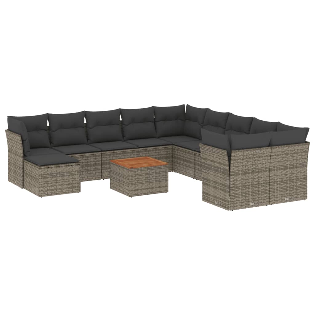 sofasæt til haven 12 dele med hynder polyrattan grå
