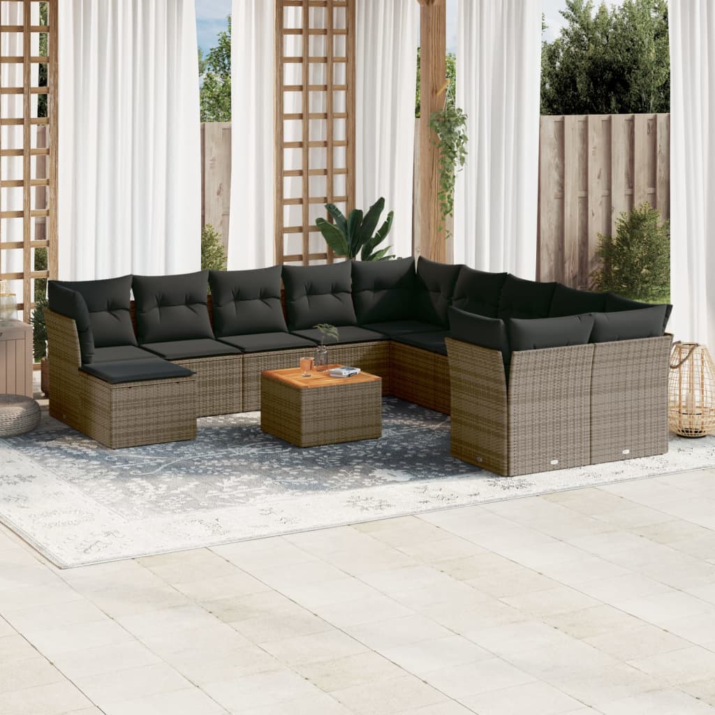 sofasæt til haven 12 dele med hynder polyrattan grå