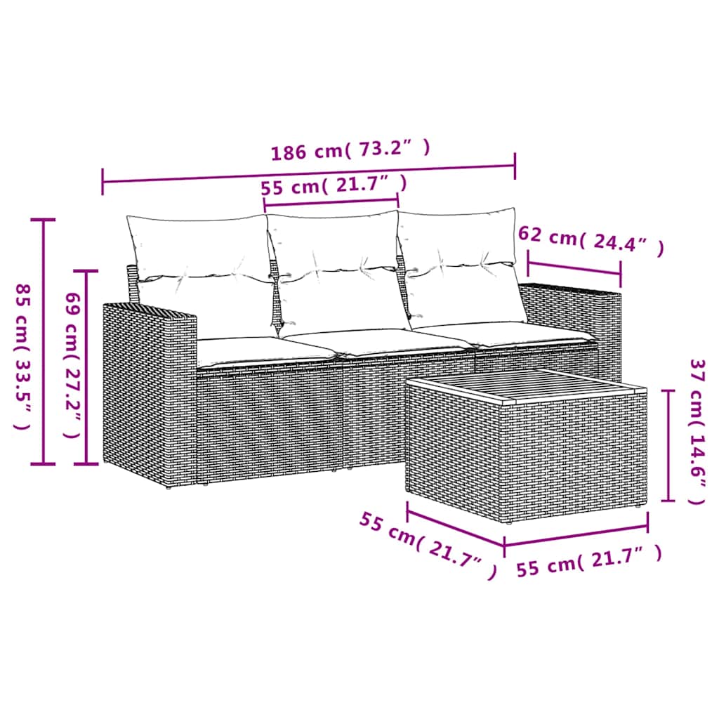 sofasæt til haven 4 dele med hynder polyrattan sort