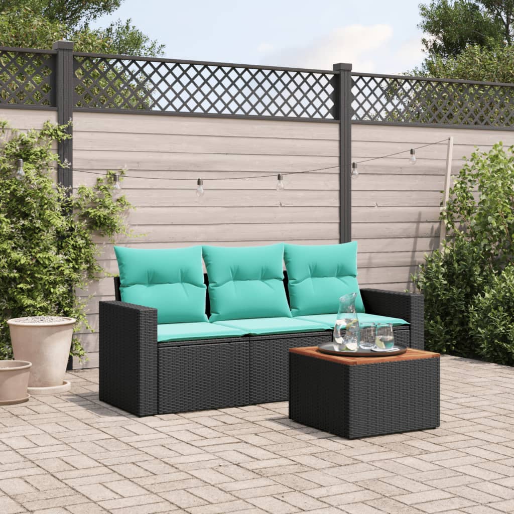 sofasæt til haven 4 dele med hynder polyrattan sort