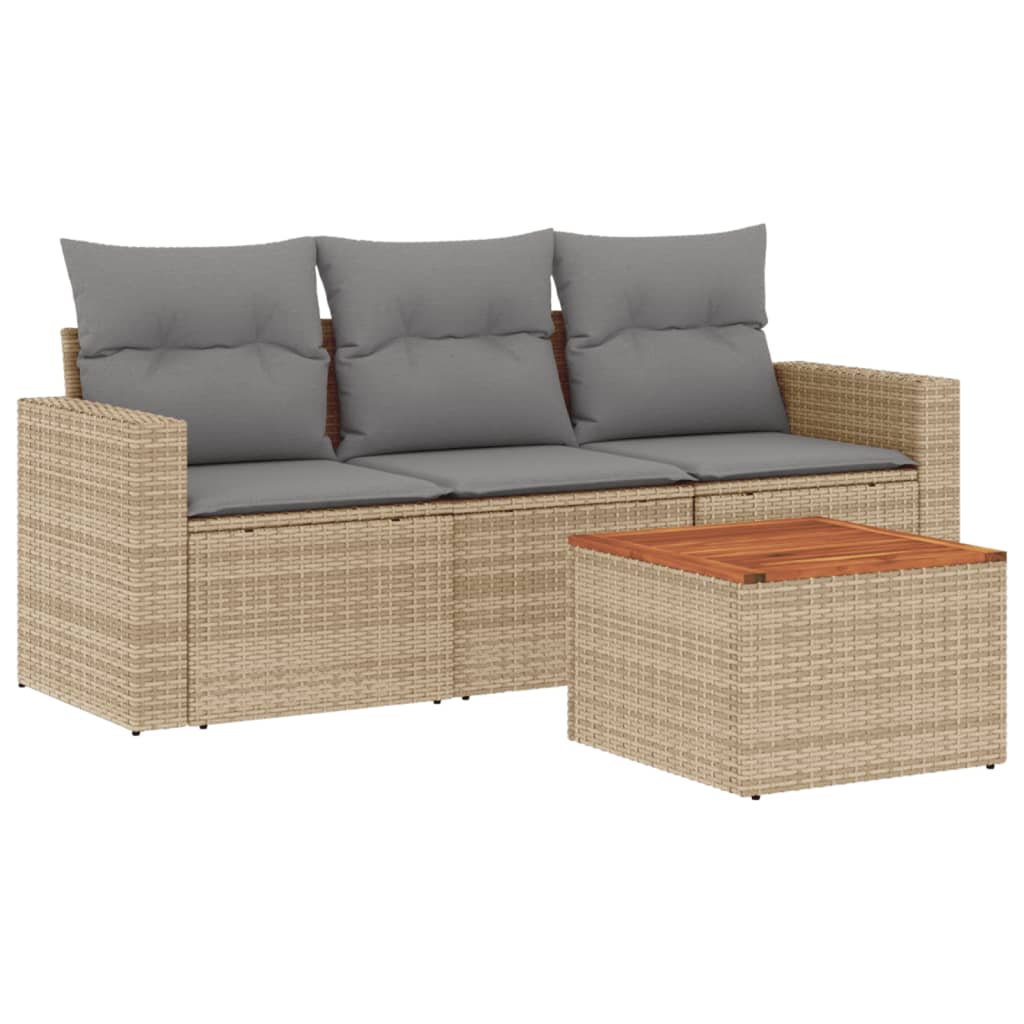 sofasæt til haven 4 dele med hynder polyrattan beige