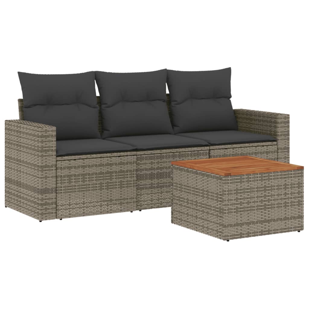 sofasæt til haven 4 dele med hynder polyrattan grå