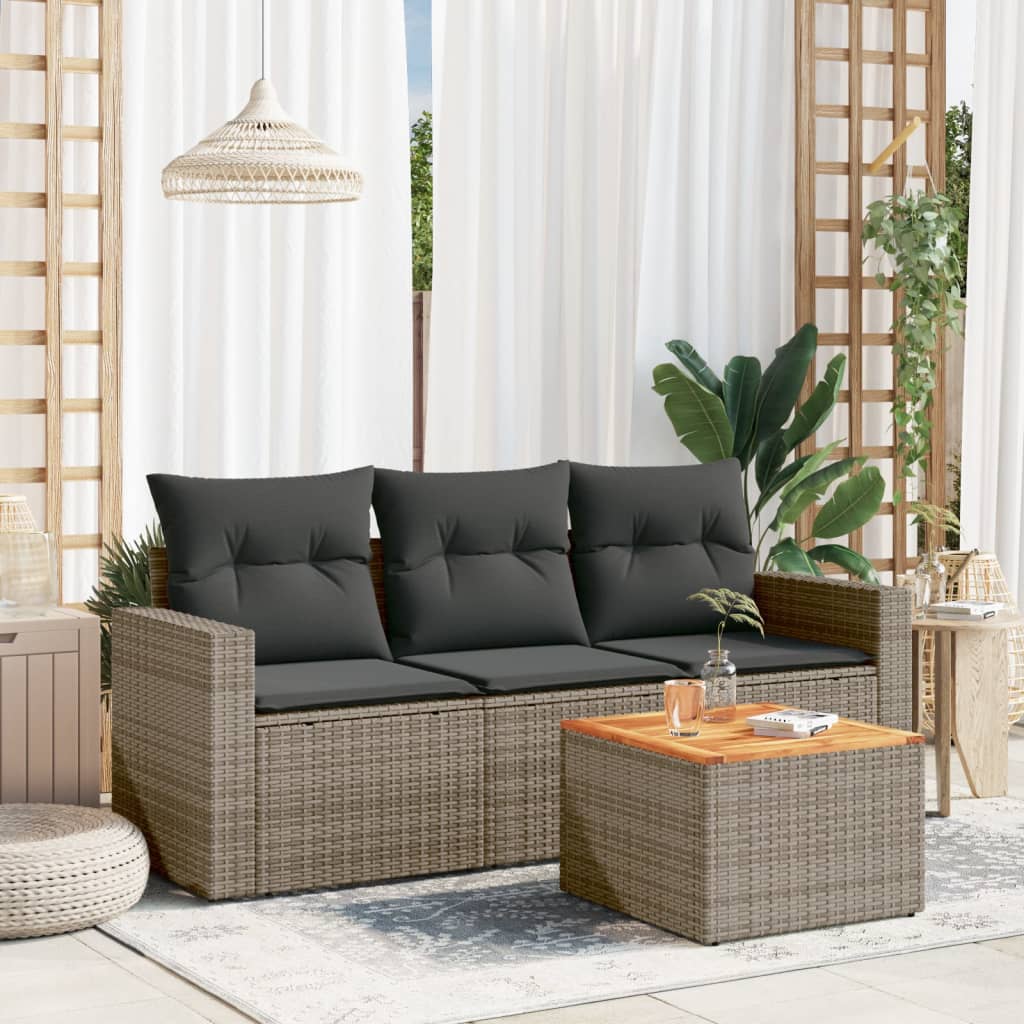 sofasæt til haven 4 dele med hynder polyrattan grå