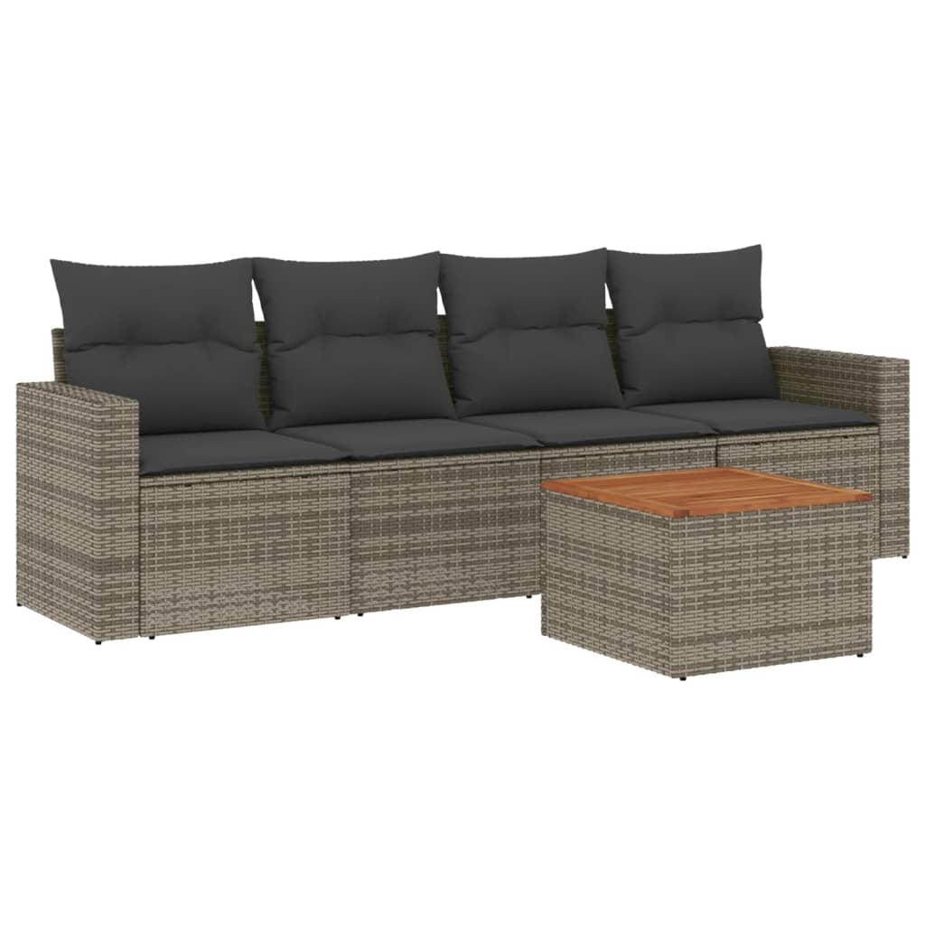 sofasæt 5 dele med hynder polyrattan grå