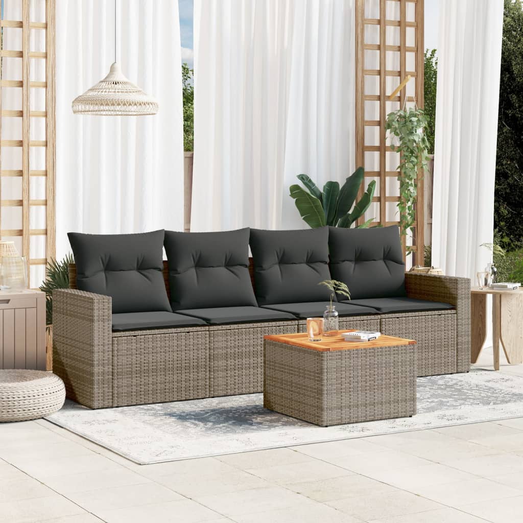 sofasæt 5 dele med hynder polyrattan grå