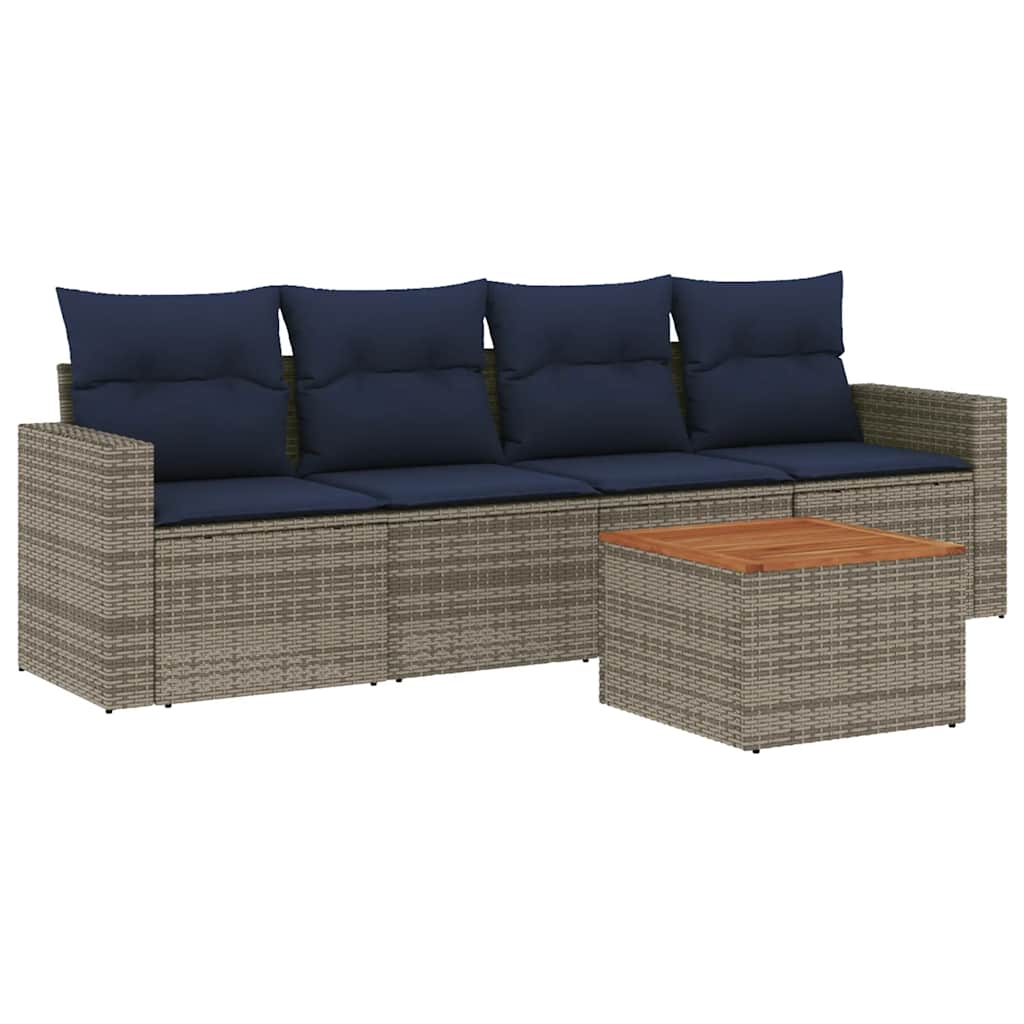 sofasæt til haven 5 dele med hynder polyrattan grå