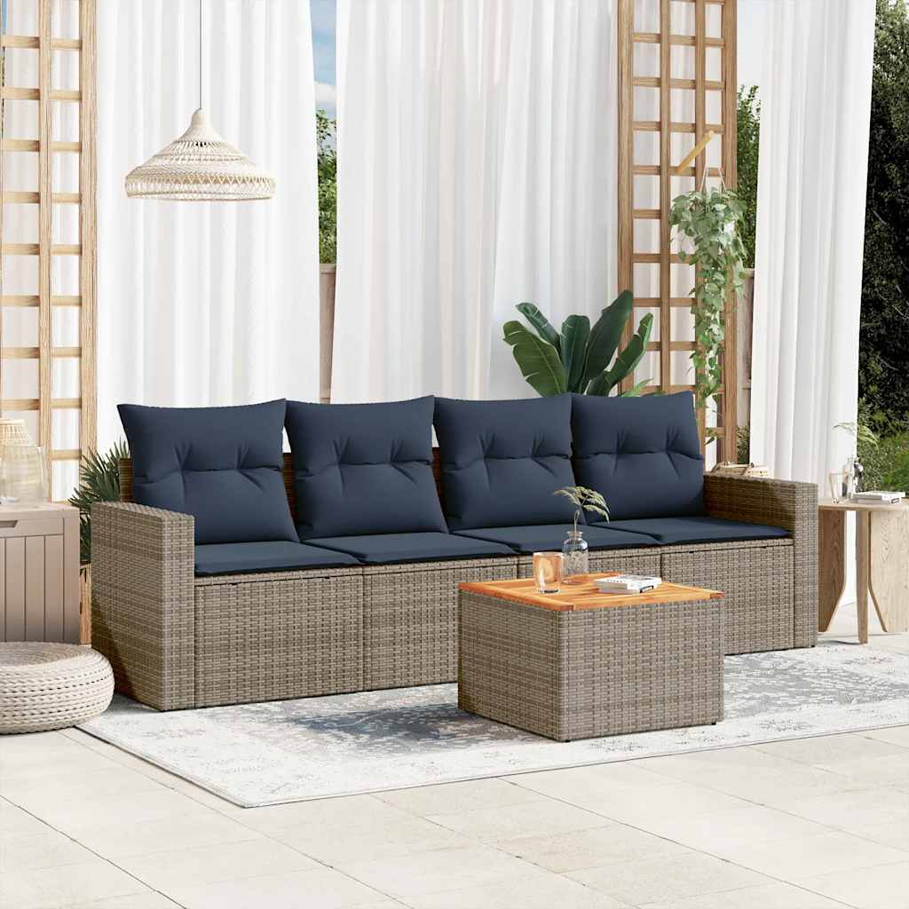 sofasæt til haven 5 dele med hynder polyrattan grå