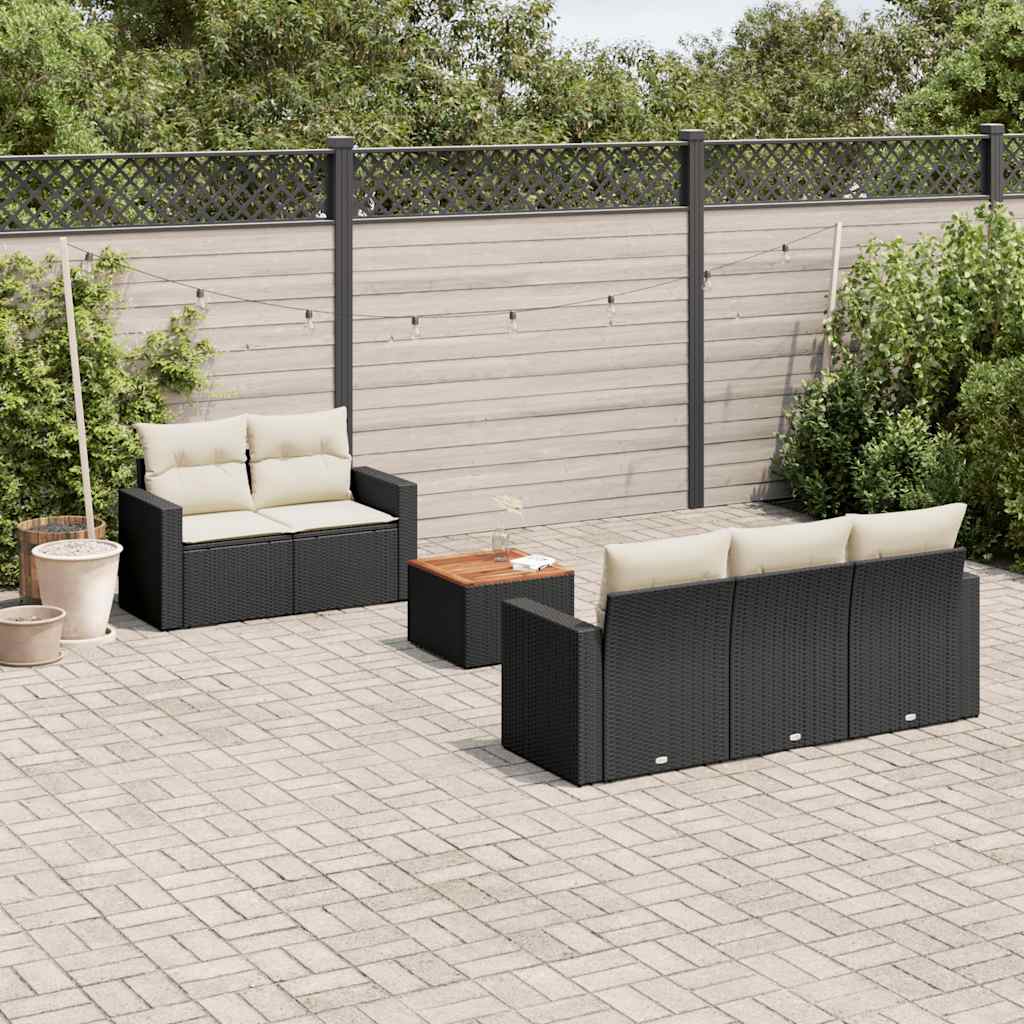 sofasæt til haven 6 dele med hynder polyrattan sort