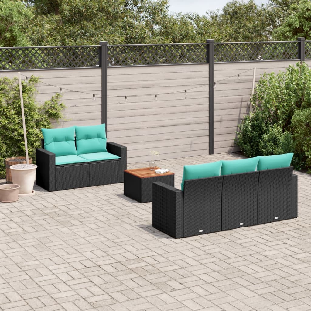 sofasæt til haven 6 dele med hynder polyrattan sort