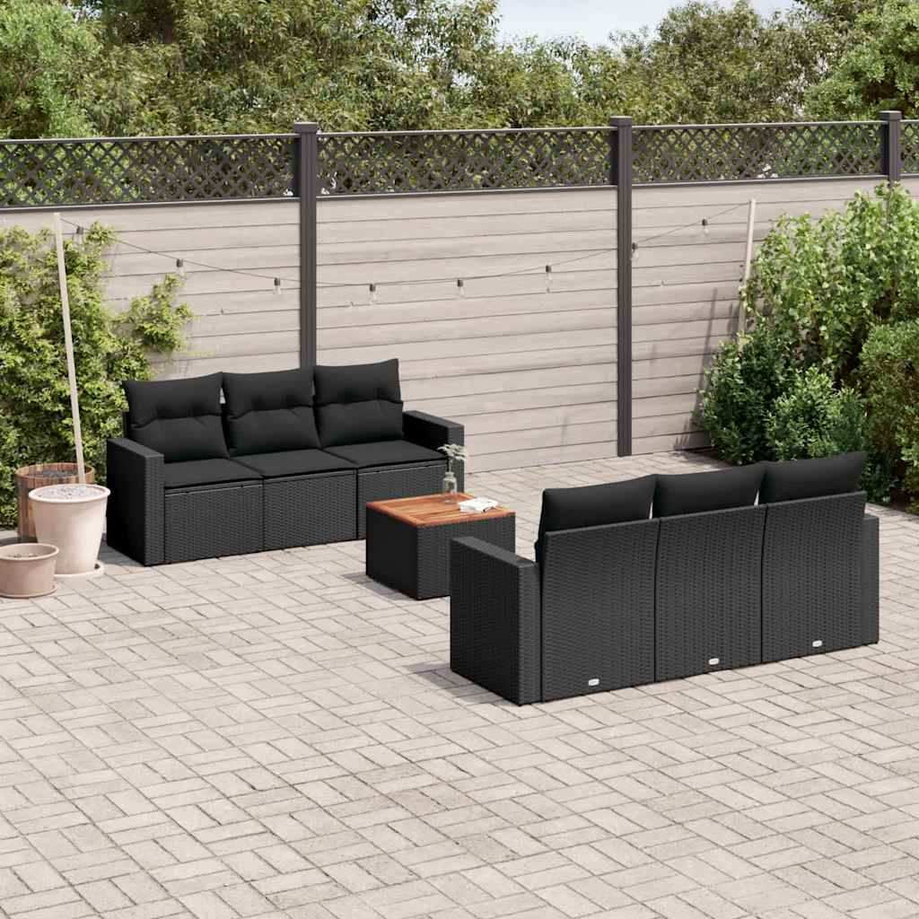 sofasæt til haven 7 dele med hynder polyrattan sort