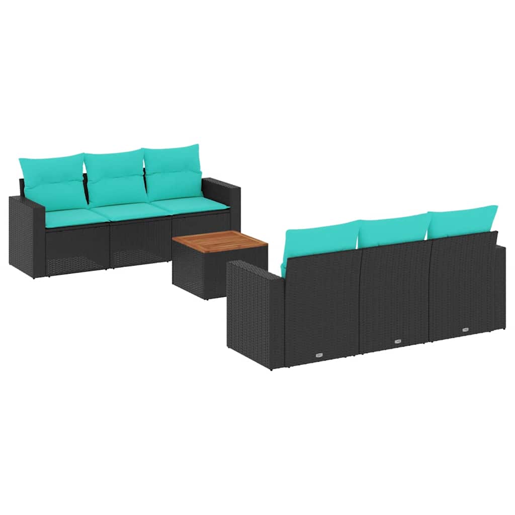 sofasæt til haven 7 dele med hynder polyrattan sort