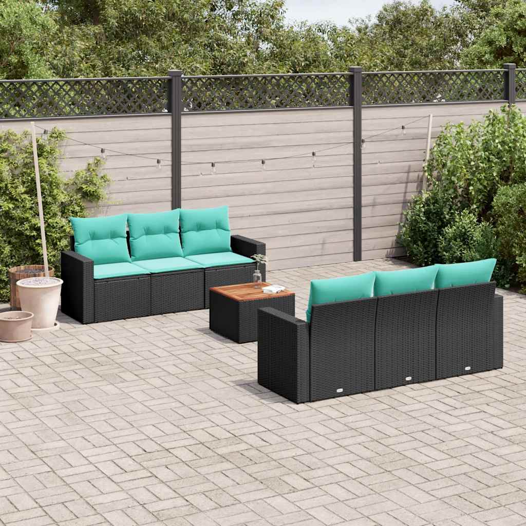 sofasæt til haven 7 dele med hynder polyrattan sort