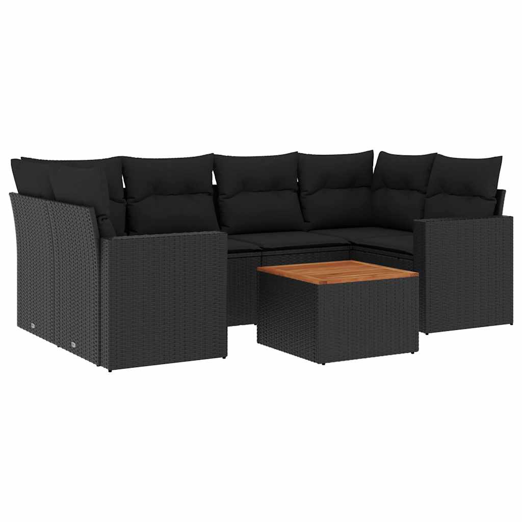 sofasæt til haven 7 dele med hynder polyrattan sort