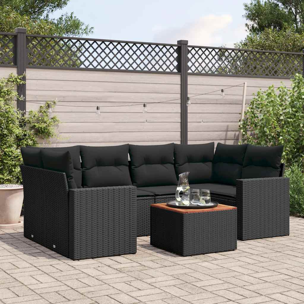 sofasæt til haven 7 dele med hynder polyrattan sort