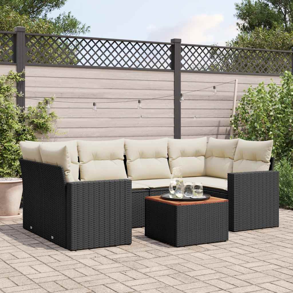 sofasæt til haven 7 dele med hynder polyrattan sort