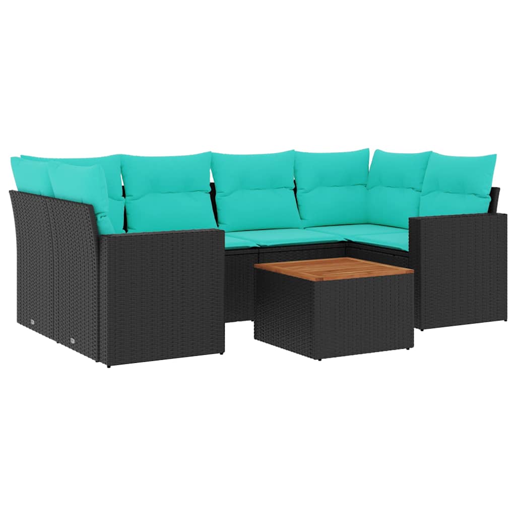 sofasæt til haven 7 dele med hynder polyrattan sort