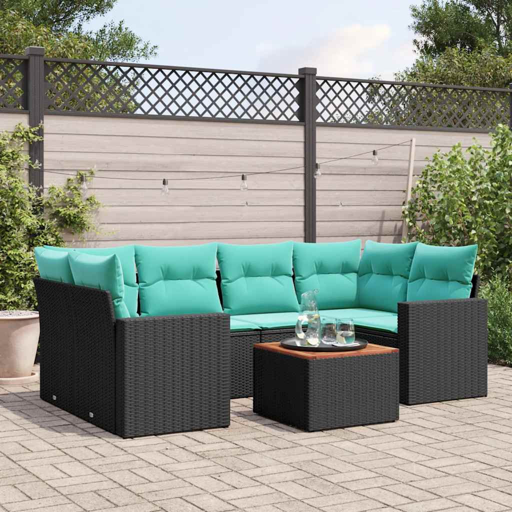 sofasæt til haven 7 dele med hynder polyrattan sort