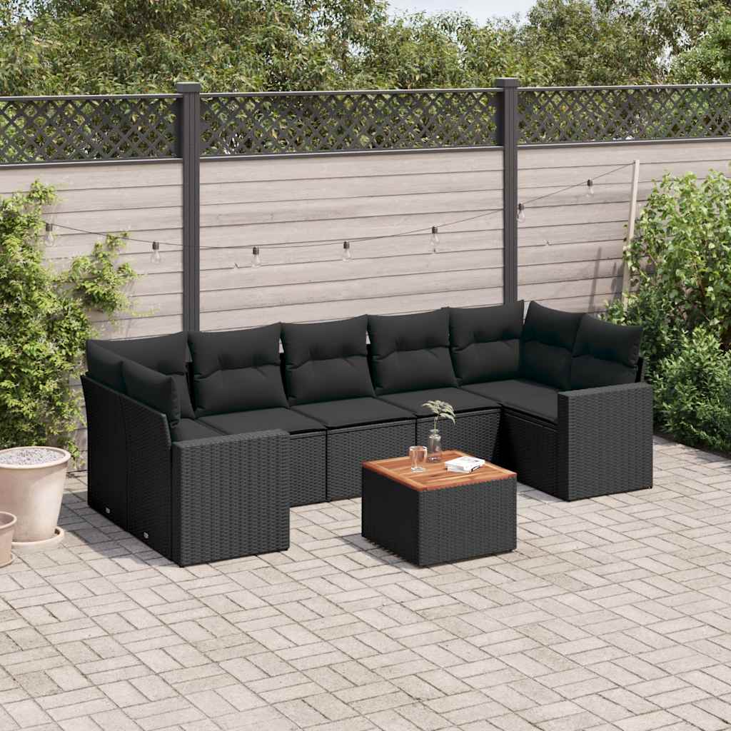 sofasæt til haven 8 dele med hynder polyrattan sort
