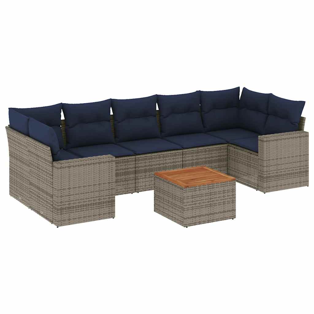 sofasæt til haven 8 dele med hynder polyrattan grå