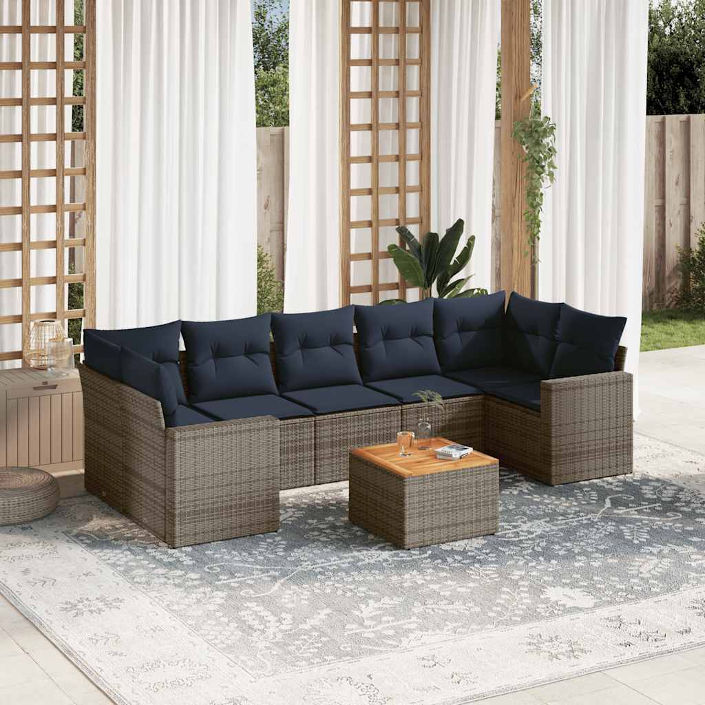 sofasæt til haven 8 dele med hynder polyrattan grå