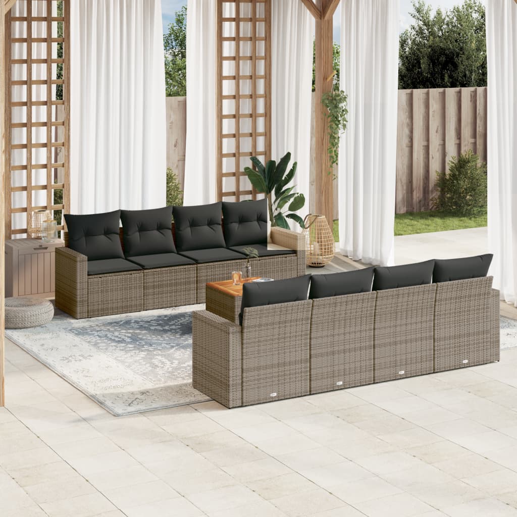 sofasæt til haven 9 dele med hynder polyrattan grå