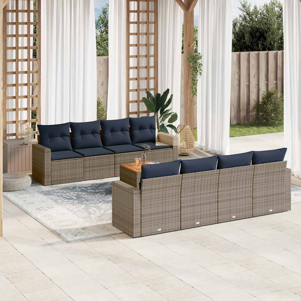 sofasæt til haven 9 dele med hynder polyrattan grå