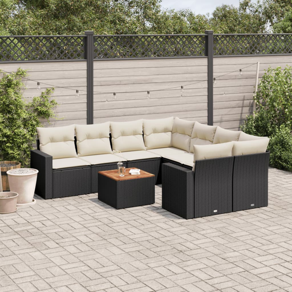 sofasæt til haven 9 dele med hynder polyrattan sort