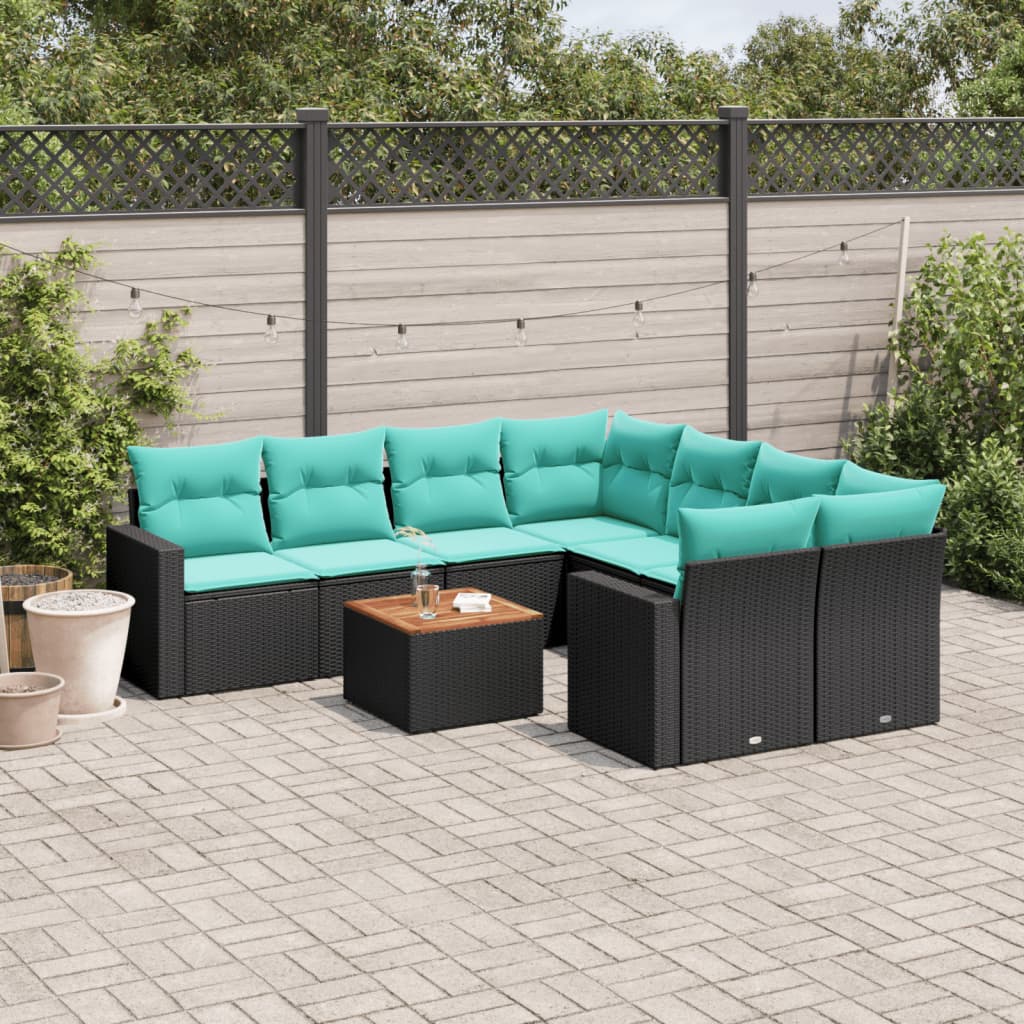 sofasæt til haven 9 dele med hynder polyrattan sort