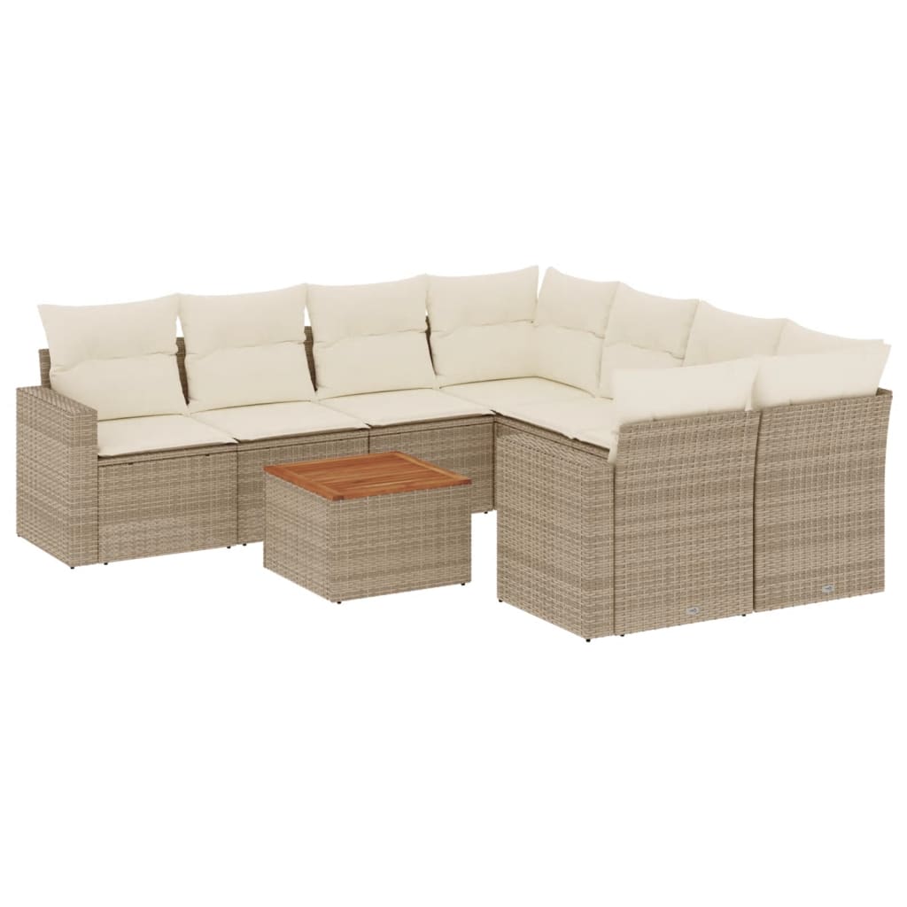 sofasæt til haven 9 dele med hynder polyrattan beige