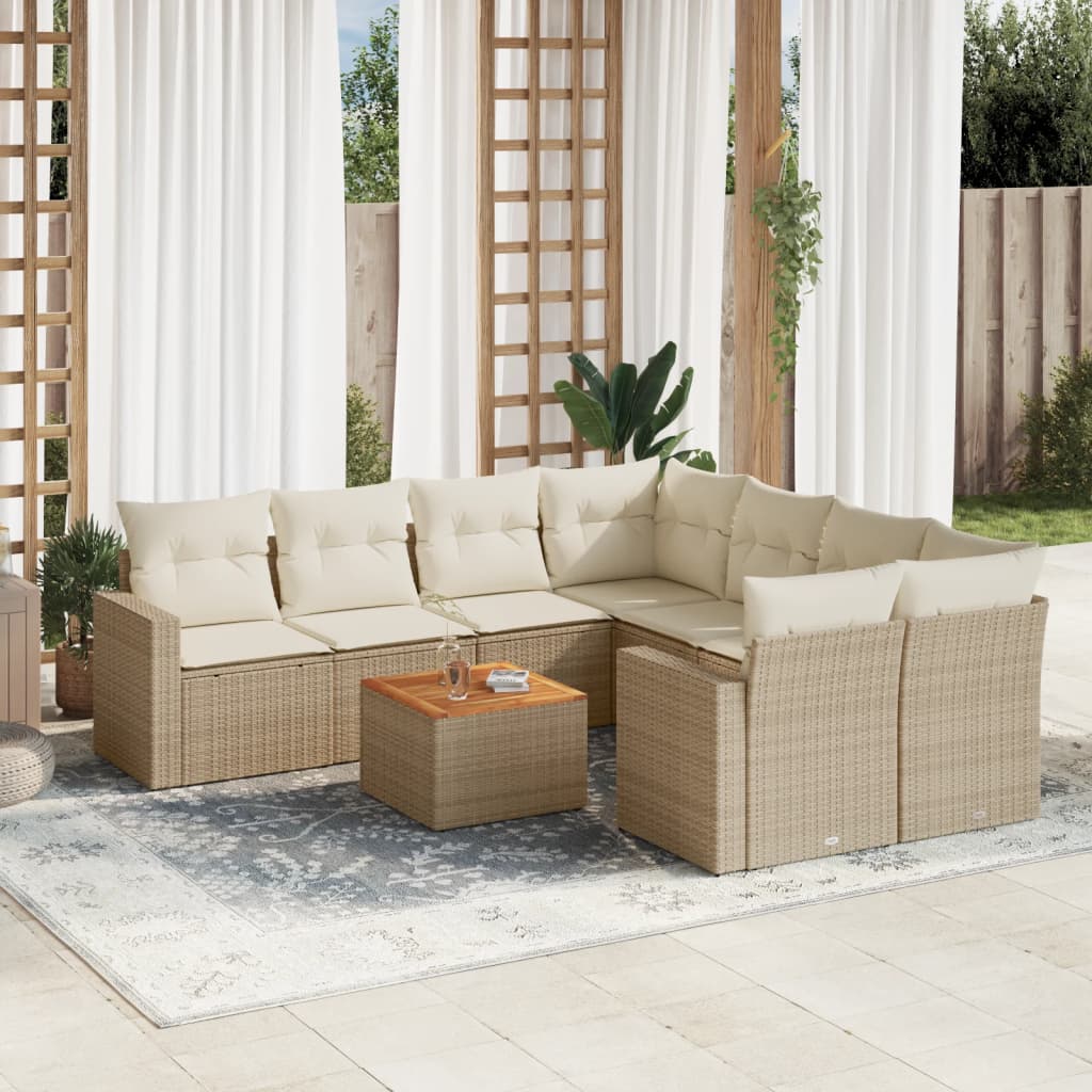 sofasæt til haven 9 dele med hynder polyrattan beige