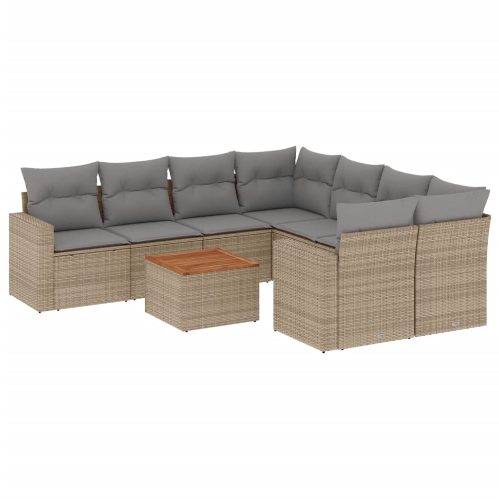 spisebordssæt til haven 9 dele med hynder polyrattan beige