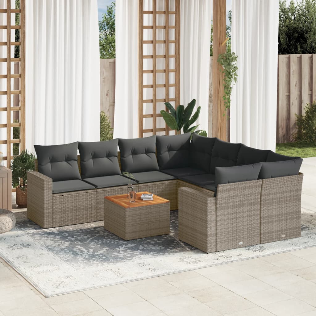 sofasæt til haven 9 dele med hynder polyrattan grå