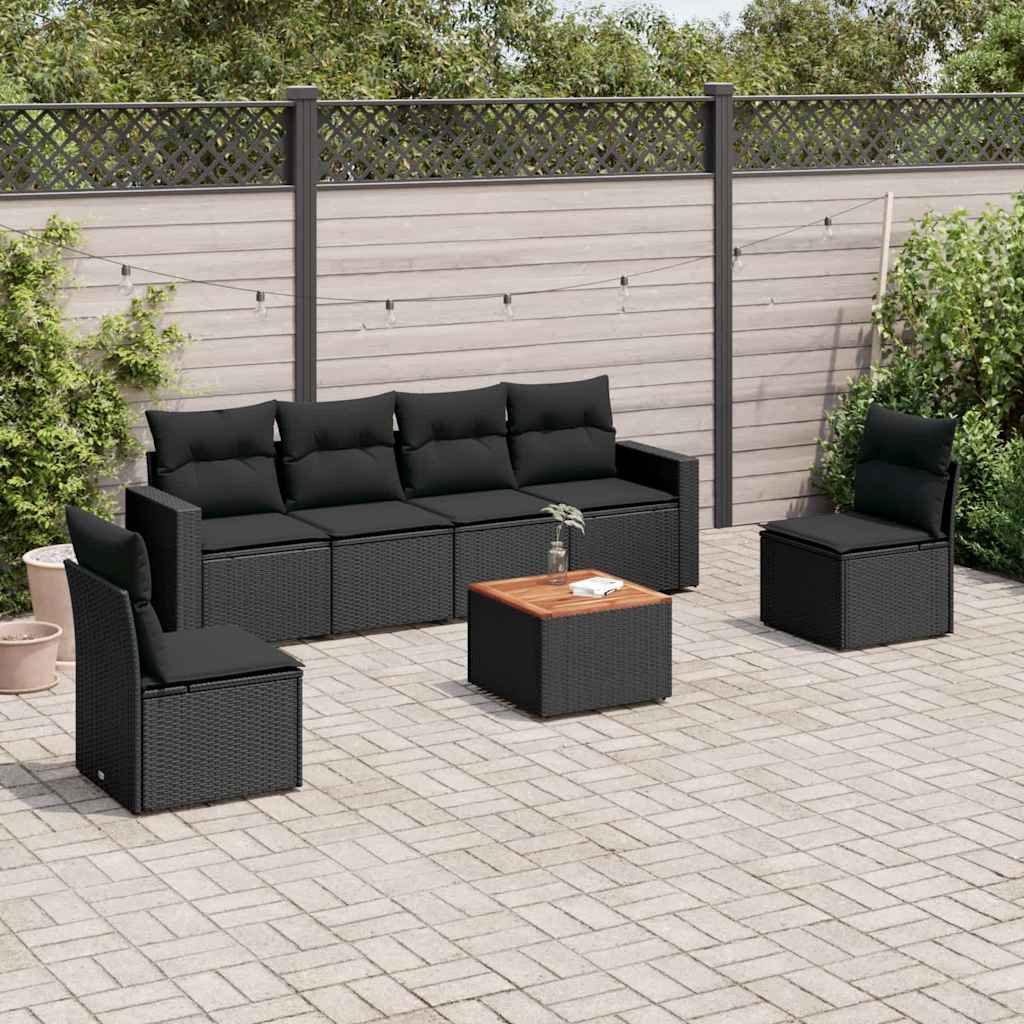sofasæt til haven 7 dele med hynder polyrattan sort