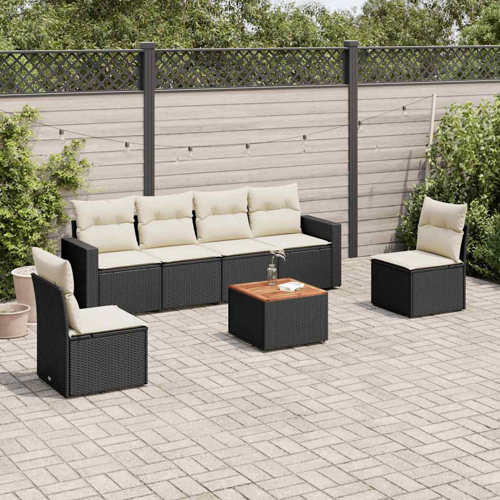 sofasæt til haven 7 dele med hynder polyrattan sort