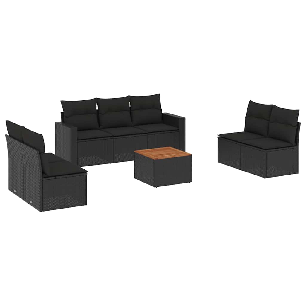 sofasæt til haven 8 dele med hynder polyrattan sort