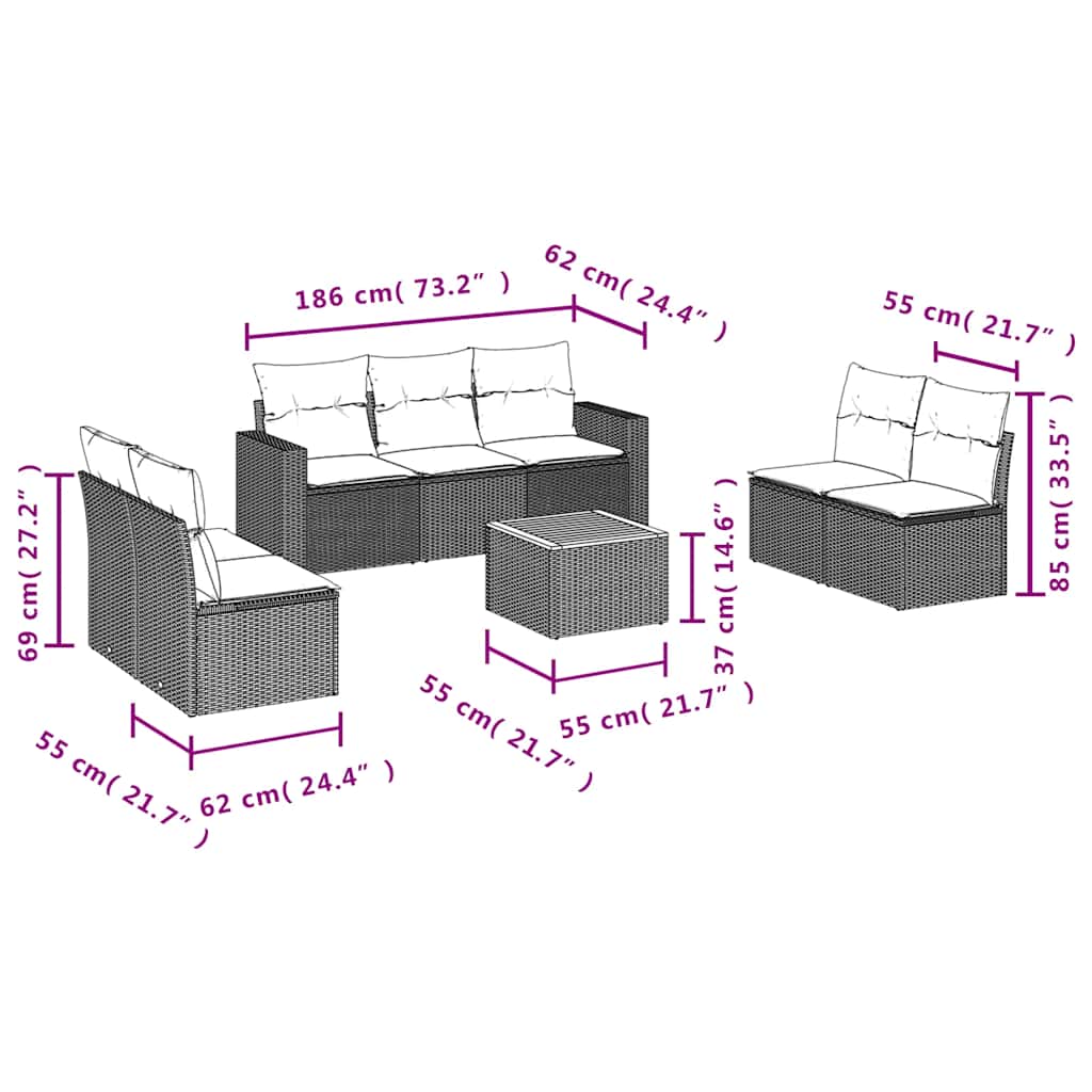 sofasæt til haven 8 dele med hynder polyrattan sort