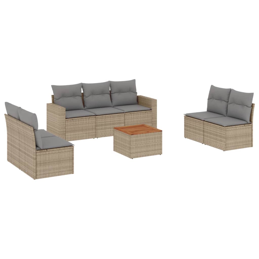 havesofasæt 8 dele med hynder polyrattan beige