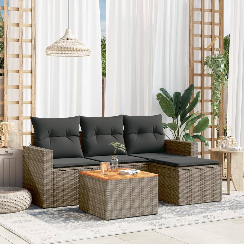 sofasæt 5 dele med hynder polyrattan grå