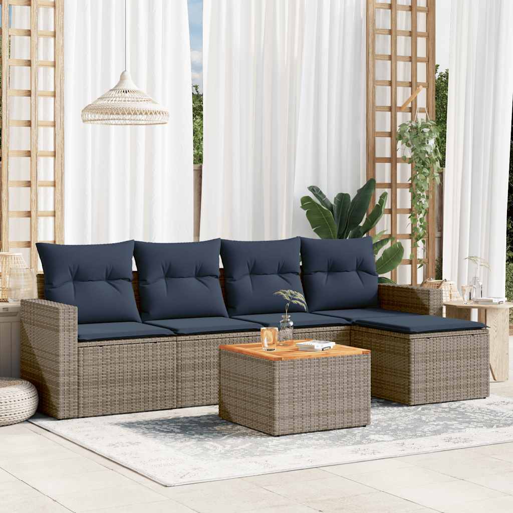 havesofasæt med 6 dele og hynder grå polyrattan