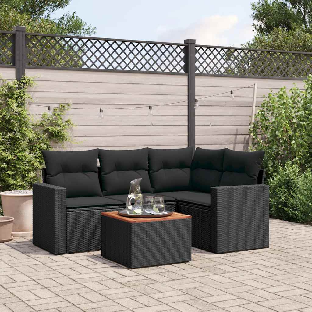 sofasæt til haven 5 dele med hynder polyrattan sort