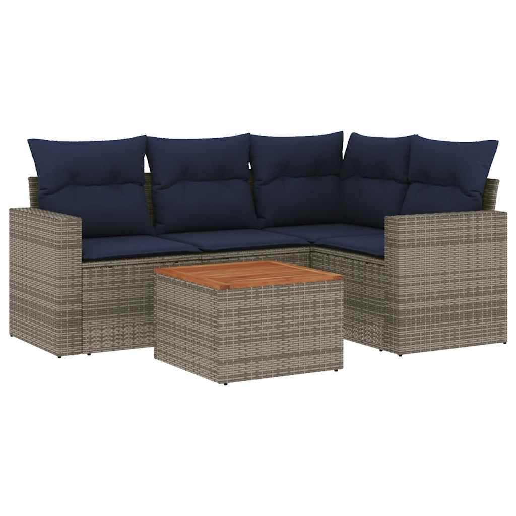 sofasæt til haven 5 dele med hynder polyrattan grå